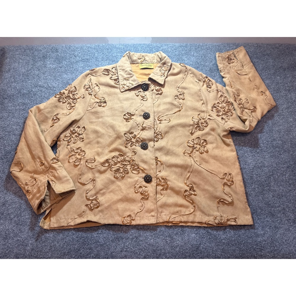 Vintage Painted Pony Tan Faux Suede Ribbon Floral Applique Jacket Made in USA